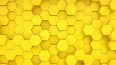 Soyut Hexagon Geometrik Yüzey Döngüsü, minimum sarı altıgen ızgara şablonu, saf bal peteği içinde rastgele sallanan hareket arkaplan kanvası. Kusursuz döngü 4K canlandırması