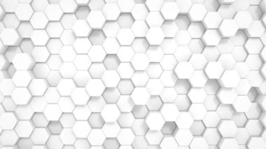 Soyut Hexagon Geometrik Yüzey Döngüsü, minimum beyaz altıgen ızgara deseni, saf duvar mimarisinde rastgele sallanan hareket arkaplan kanvası. Kusursuz döngü 4K canlandırması