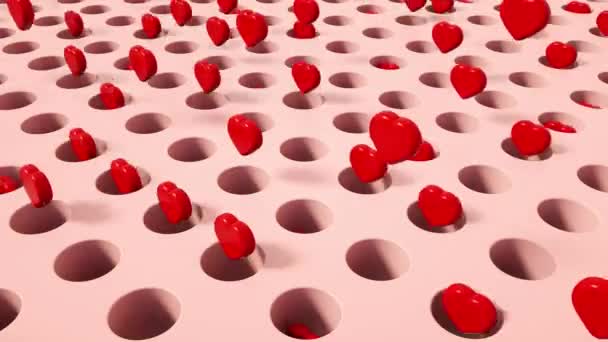Czerwone Serca Odbijające Się Pływające Różowych Dziur Pętla Animacja — Wideo stockowe