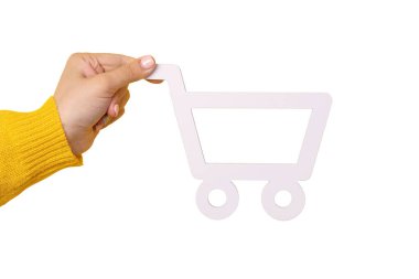 Beyaz arka planda izole edilmiş bir kadın el arabası.