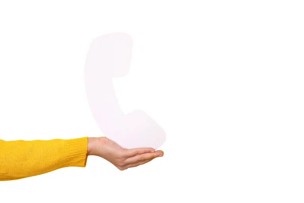 Σύμβολο Συγκράτησης Χεριών Του Τηλεφωνικού Δέκτη Που Απομονώνεται Λευκό Φόντο — Φωτογραφία Αρχείου