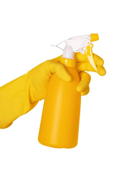 Hand Glove Holding Spray Bottleisolated White Background Cleanliness Concept Stock Picture