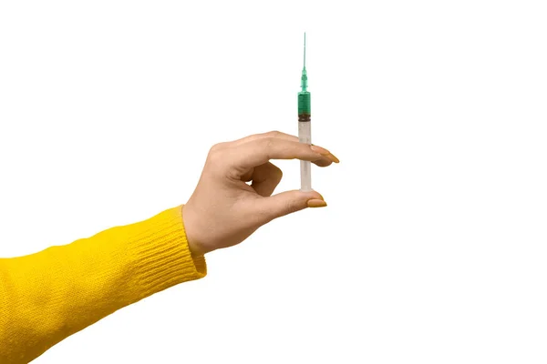 Hand Holding Syringe Medicine Isolated White Background — Stock Photo, Image