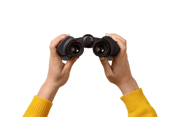Binoculars Hand Isolated White Background Find Search Concept — Stock Photo, Image