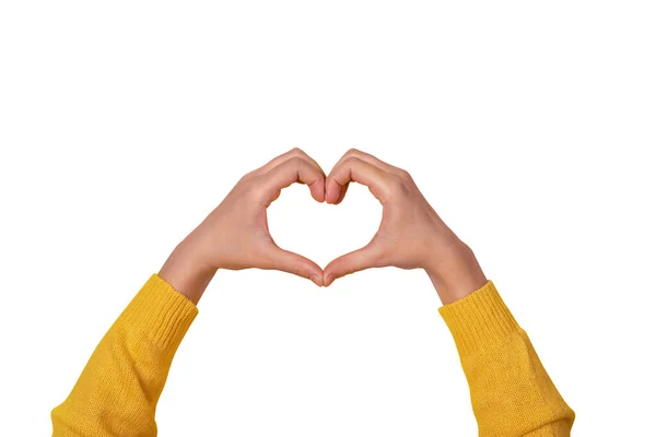Handen Maken Van Hartvorm Liefdessymbool Geïsoleerd Witte Achtergrond — Stockfoto