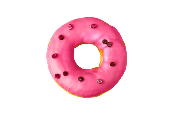 甜甜圈有孤立的白色背景上的粉红色糖衣 — 图库照片