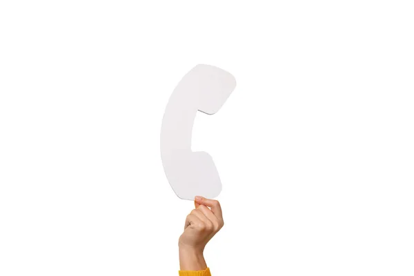 Symbol Telephone Receiver Hand Isolated White Background Communication Concept — Stock Photo, Image
