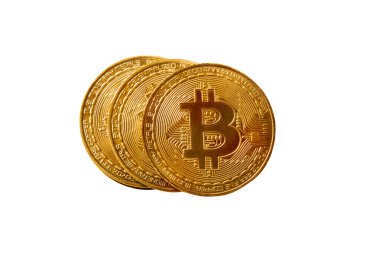 Beyaz arkaplanda izole edilmiş altın bitcoin, kripto para kavramı