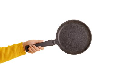 Beyaz arka planda izole edilmiş pankekler için granit tava
