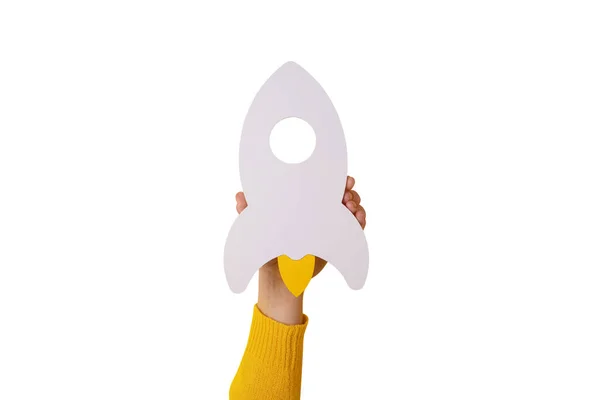 Rocket Hand Isolated White Background Startup Business — Stock Photo, Image