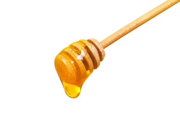Honung Droppar Från Honung Dipper Isolerad Vit Bakgrund Tjockt Honung Stockfoto