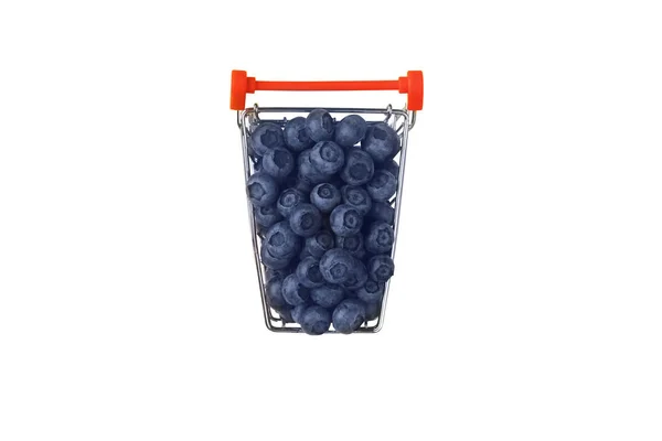 Shopping Cart Filled Blueberries Isolated White Background Healthy Shopping Eating — Stock Photo, Image
