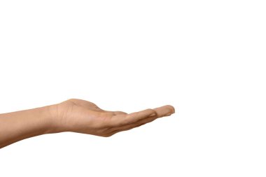 Avuç içi yukarıda, beyaz arka planda izole edilmiş.