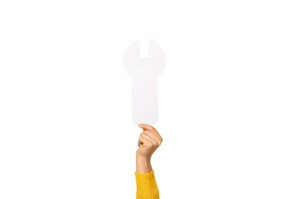 Λευκό Κλειδί Στο Χέρι Σύμβολο Επισκευής Στο Χέρι Απομονώνονται Λευκό — Φωτογραφία Αρχείου