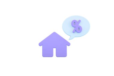 beyaz arkaplanda ev ve yüzdelik izole edilmiş, 3d görüntüleme