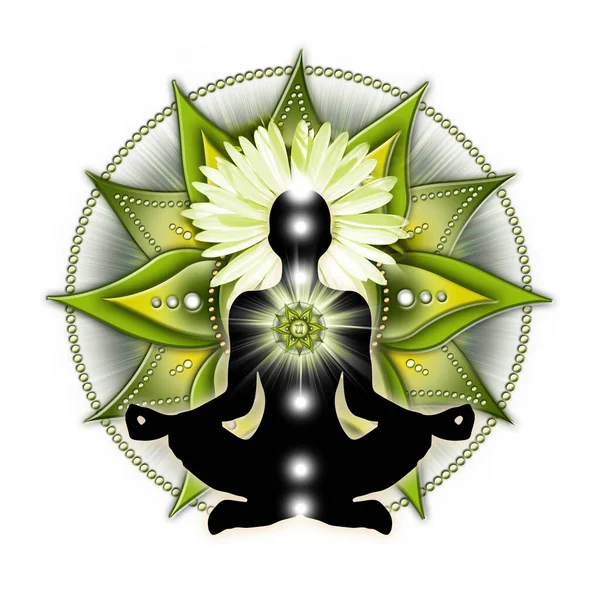 Meditace Srdeční Čakry Józe Lotosu Pózuje Před Symbolem Čakry Anahata — Stock fotografie