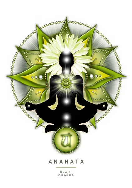 Heart Chakra Meditation Yoga Lotus Pose Front Anahata Chakra Symbol — ストック写真