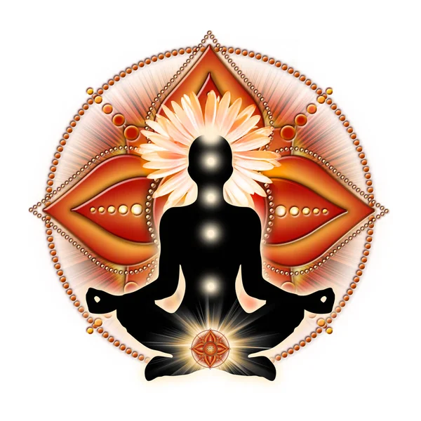 Коренева Чакра Медитації Позі Йоги Лотоса Перед Символом Муладхари Чакри — стокове фото
