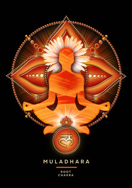 Root Chakra Meditatie Yoga Lotus Poseren Voor Muladhara Chakra Symbool — Stockfoto