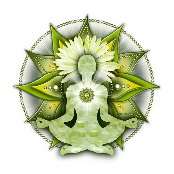 Herzchakra Meditation Yoga Lotus Pose Vor Dem Anahata Chakra Symbol — Stockfoto