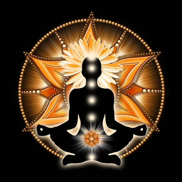 Sacral Chakra Meditation Yoga Lotus Pose Framför Svadhisthana Chakra Symbol — Stockfoto