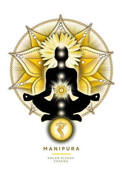 Solar Plexus Chakra Meditatie Yoga Lotus Poseren Voor Manipura Chakra — Stockfoto