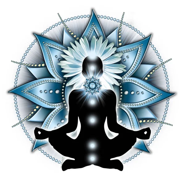 Throat Chakra Meditation Yoga Lotus Pose Front Vishuddha Chakra Symbol — Stock Photo, Image