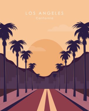  Seyahat posteri. Los Angeles, Kaliforniya, ABD. Kartpostal, afiş, poster, web sitesi tasarımı.