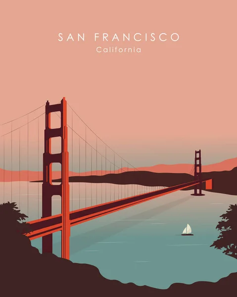 San Francisco Califórnia Eua Golden Gate Bridge View Design Cartazes — Vetor de Stock