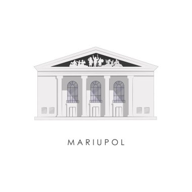   Vektör illüstrasyon Mariupol Tiyatrosu, Mariupol, Donetsk Bölgesi, Ukrayna. Savaştan önce Mariupol. Simge, izole vektör, mimari yapı, tarihi yapı.