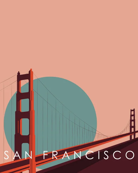   San Francisco, Golden Gate Köprüsü, ABD 'deki seyahat posterinin vektör çizimi. Kartpostal, afiş, poster tasarımı. Eski tasarım.