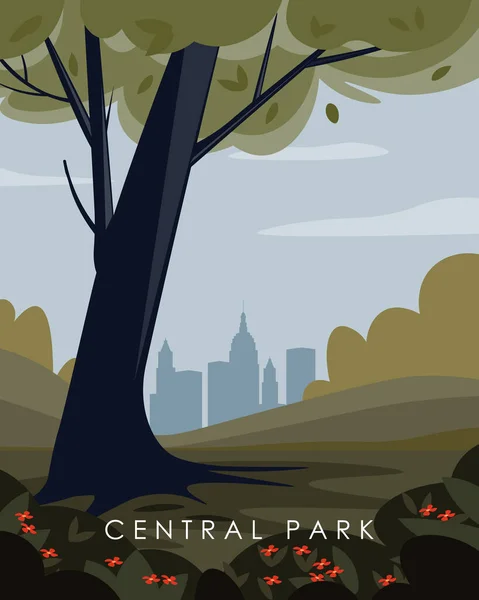 Vektör Çizimi Central Park New York Poster Kartpostal Pankart Defter — Stok Vektör