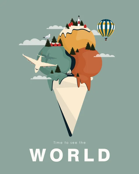 Vektorillustration Reiseplakat Zeit Die Welt Sehen Design Für Plakate Banner — Stockvektor