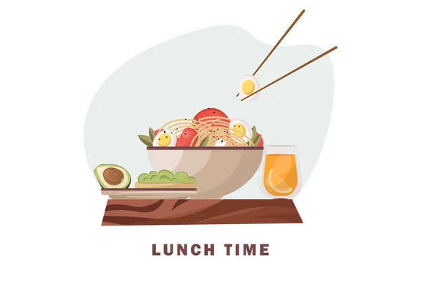 Friska Lunch Illustration Köksillustration Japansk Mat Avokado Apelsinjuice Design För — Stock vektor