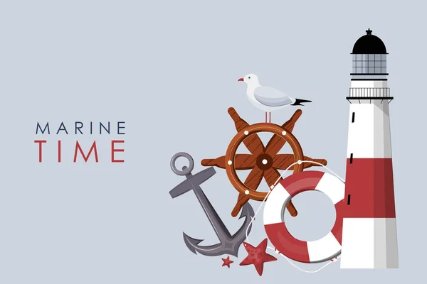 Vektör illüstrasyon deniz zamanı, tasarım için elementler kümesi, deniz limanı