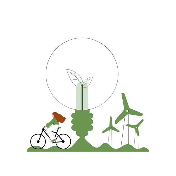 Illustration Vectorielle Énergie Verte Protection Environnement Écologie Consommation Raisonnable Production — Image vectorielle