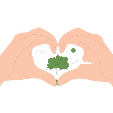 Vektör çizimi. Çevre koruma. Yeşil enerji. Gezegeni kurtar. Hava kirliliği. Oksijen. Tasarım kavramı. İzole vektör.