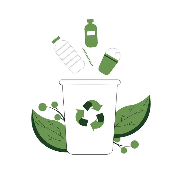 Vector Illustratie Milieubescherming Afvalrecycling Kunststof Recycling Vervuiling Planeet Beschermen Groene — Stockvector