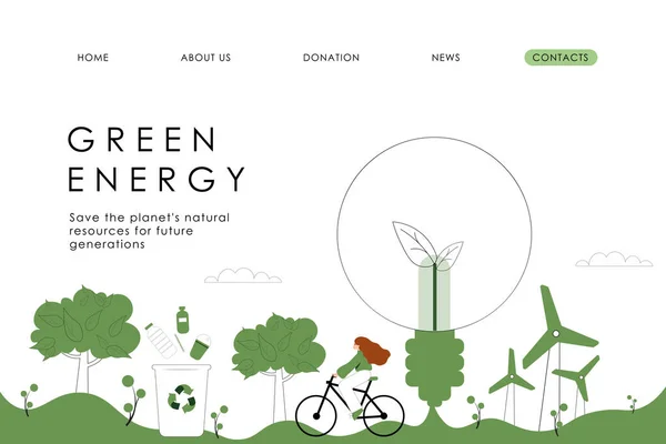 Illustration Vectorielle Énergie Verte Production Électricité Protection Environnement Sauver Planète — Image vectorielle