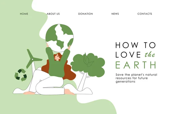 Illustration Vectorielle Protection Environnement Énergie Verte Écologie Sauver Planète Page — Image vectorielle