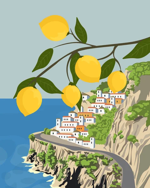 Illustration Vectorielle Amalfi Italie Affiche Voyage Conception Affiches Bannières Publicités — Image vectorielle