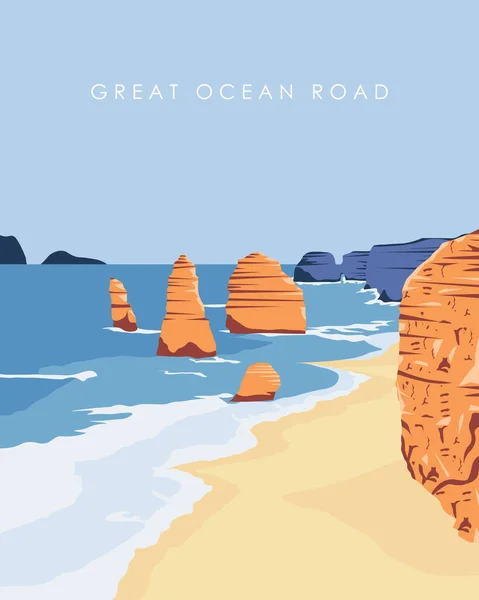 Vektorillustration Design För Affischer Och Banderoller Great Ocean Road Australien — Stock vektor