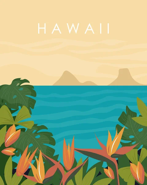 ベクトルイラスト ハワイ アメリカ アメリカ オアフ島の熱帯の島 ポスターやポストカードのデザイン — ストックベクタ