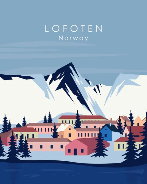 Vektorová Ilustrace Lofoten Norsko Skandinávské Fjordy Design Plakátů Pohlednic Bannerů — Stockový vektor