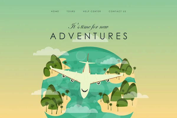 Vector Illustration Travel Agency Website Design Time New Adventures Travel — Stock Vector