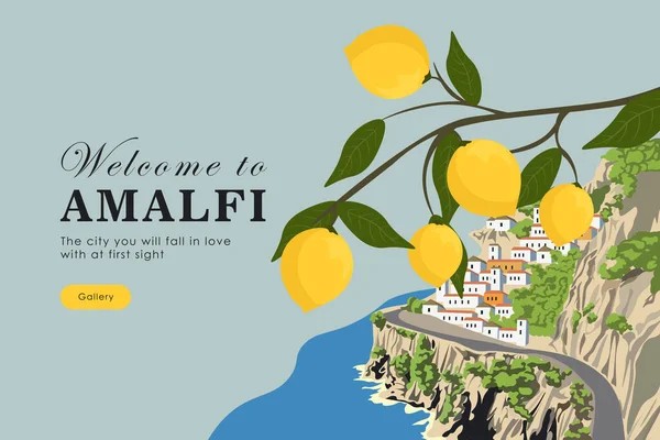 Векторна Ілюстрація Дизайн Веб Сайту Amalfi Італія Сайт Про Подорожі — стоковий вектор