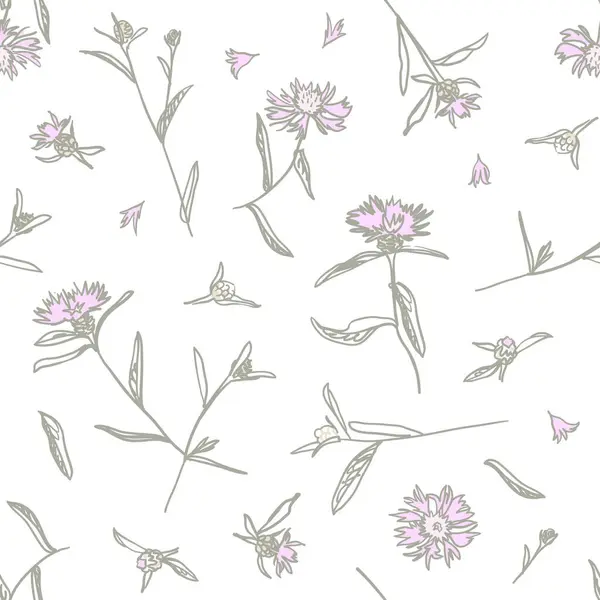배경에 파스텔 색상에 꽃잎과 잎이있는 옥수수 브라운 블로섬 야생화 스케치 — 스톡 벡터