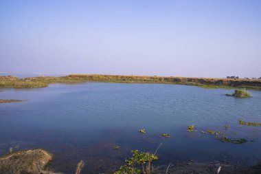 Kristal berrak mavi su gölü manzarası Bangladeş 'teki Padma nehrinin yanında.