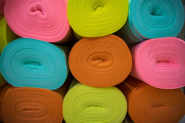Variedad Artística Colores Tono Sombra Textil Tejidos Rollos Apilados Patrón — Foto de Stock