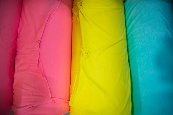 Konstnärligt Utbud Nyans Ton Färger Textil Tyger Rullar Staplade Mönster — Stockfoto